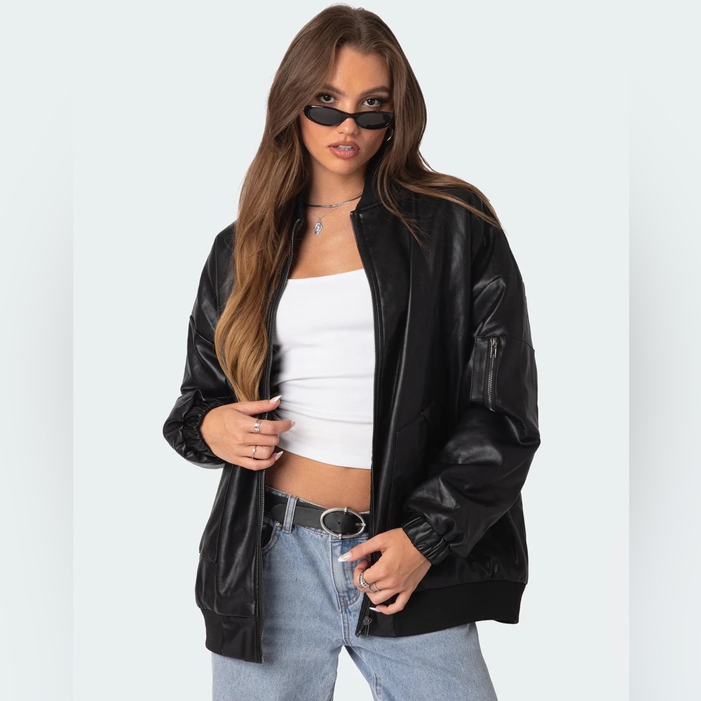 Black Oversized Bomber Jacket